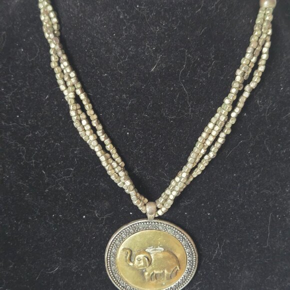 Vintage Brass Elephant Pendant Necklace - Picture 2 of 6